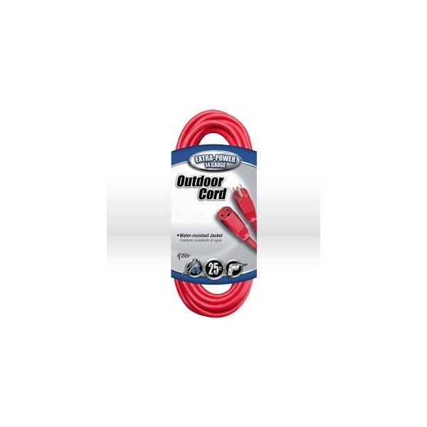 Southwire SJTW Extension Cord, 14 AWG, Outdoor, 14/3, 1 Outlets, 5-15R, Red, Vinyl, 5-15P, 25 ft 02407-8804 - main